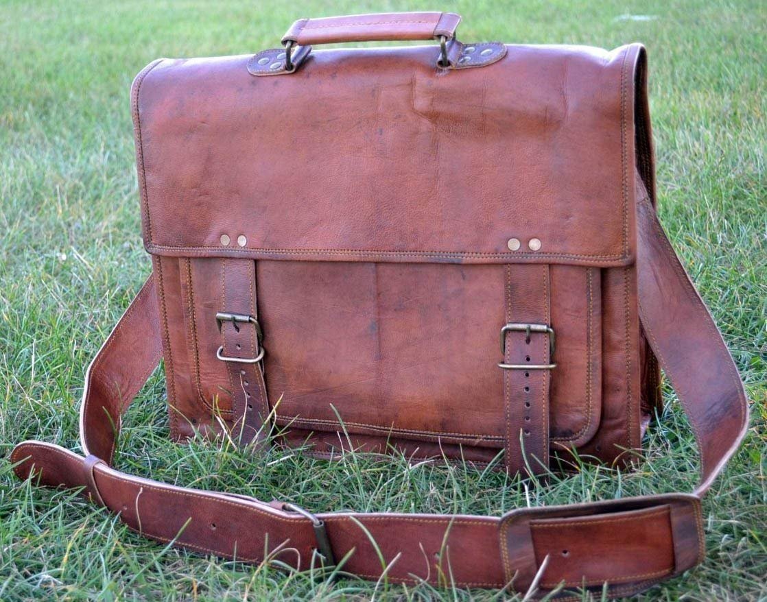 Leather Briefcase Laptop Messenger Bag