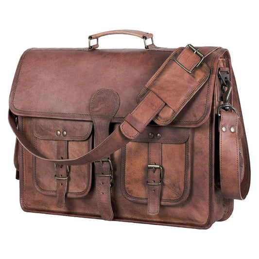 Leather Briefcase 18 inch Laptop Messenger Bag for Men and Women best crossbody Satchel for Office work travel