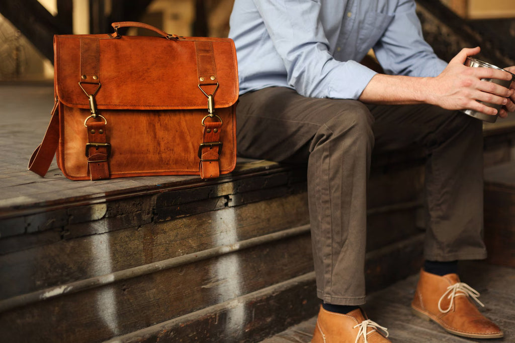 Custom Calgary Men's Leather Messenger Bag