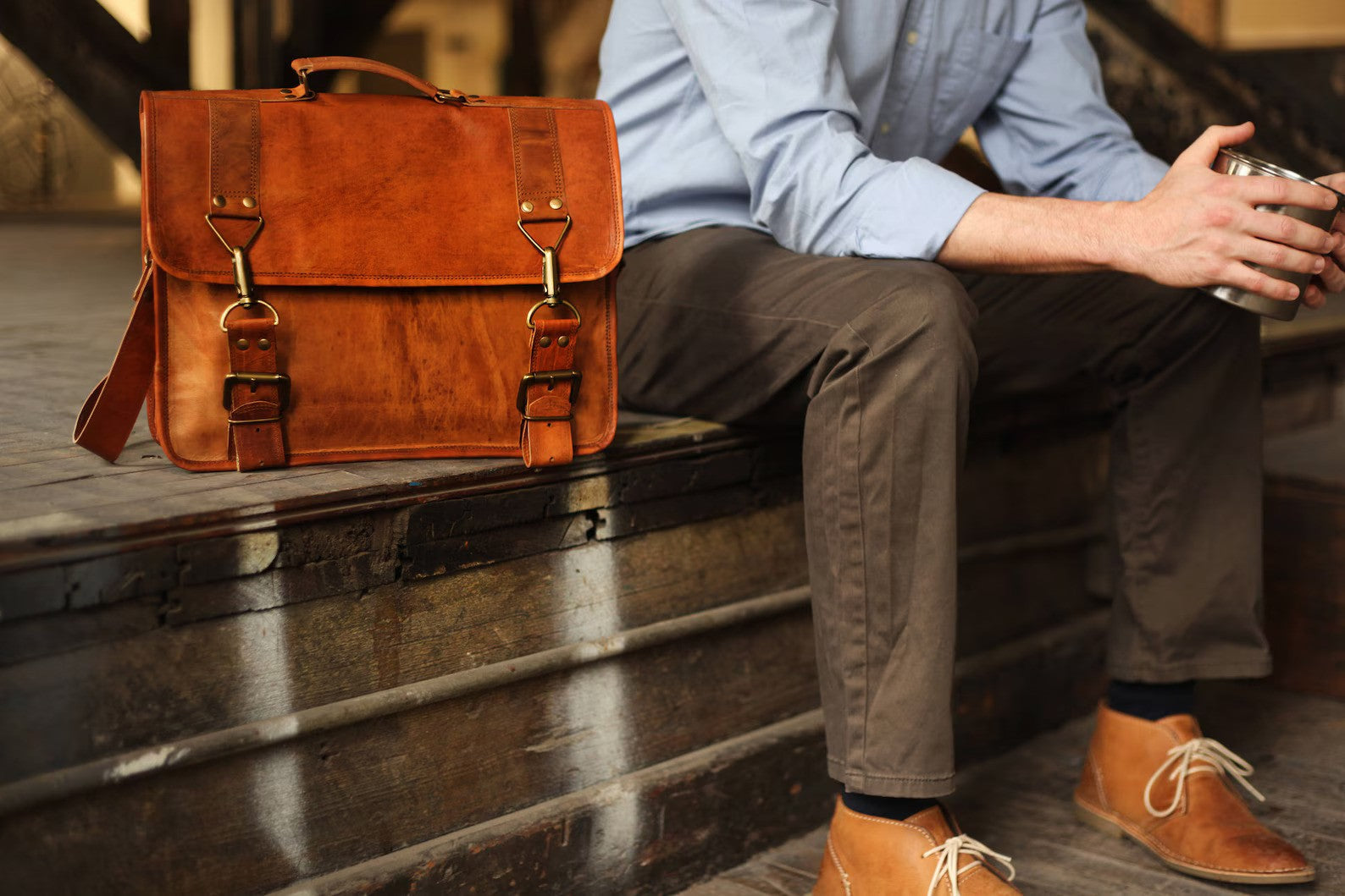 Custom Calgary Men's Leather Messenger Bag