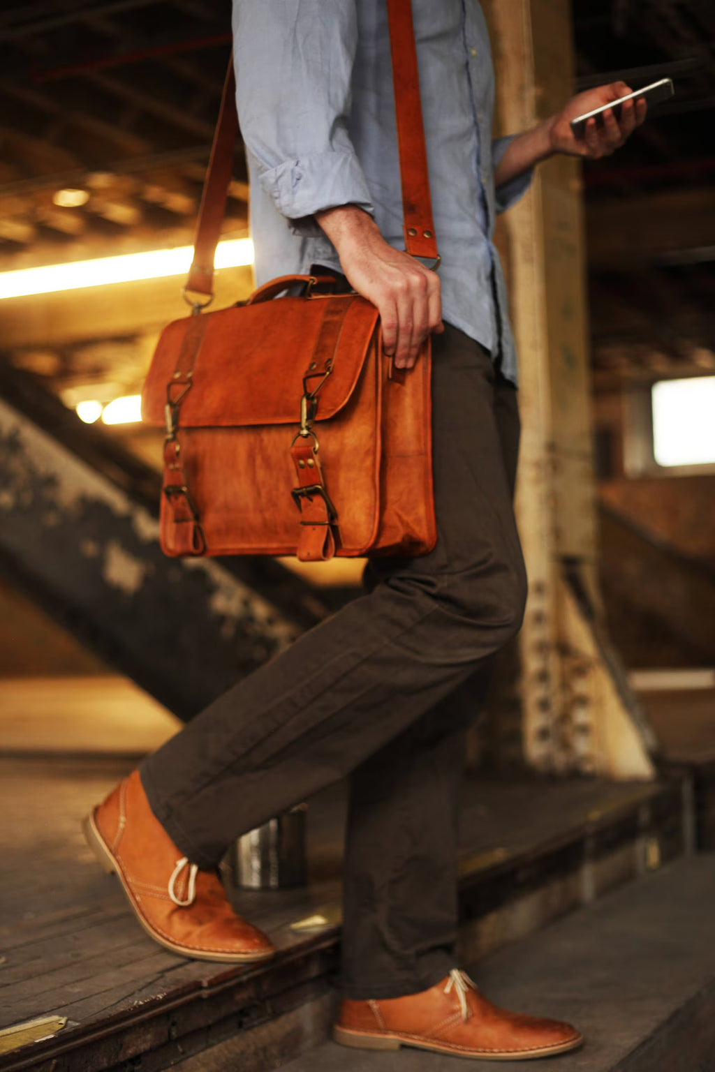 Custom Calgary Men's Leather Messenger Bag
