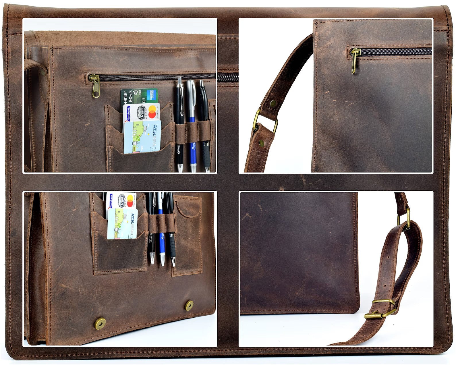 Waxed Brown Leather Messenger Bag
