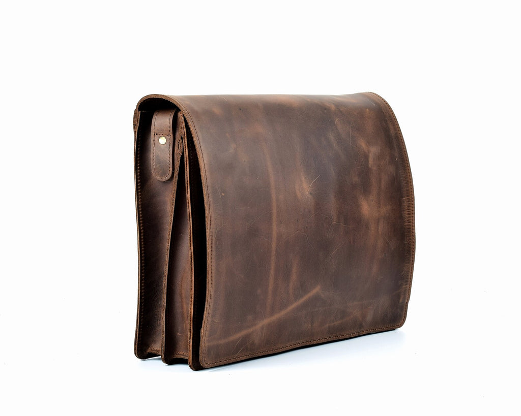Waxed Brown Leather Messenger Bag