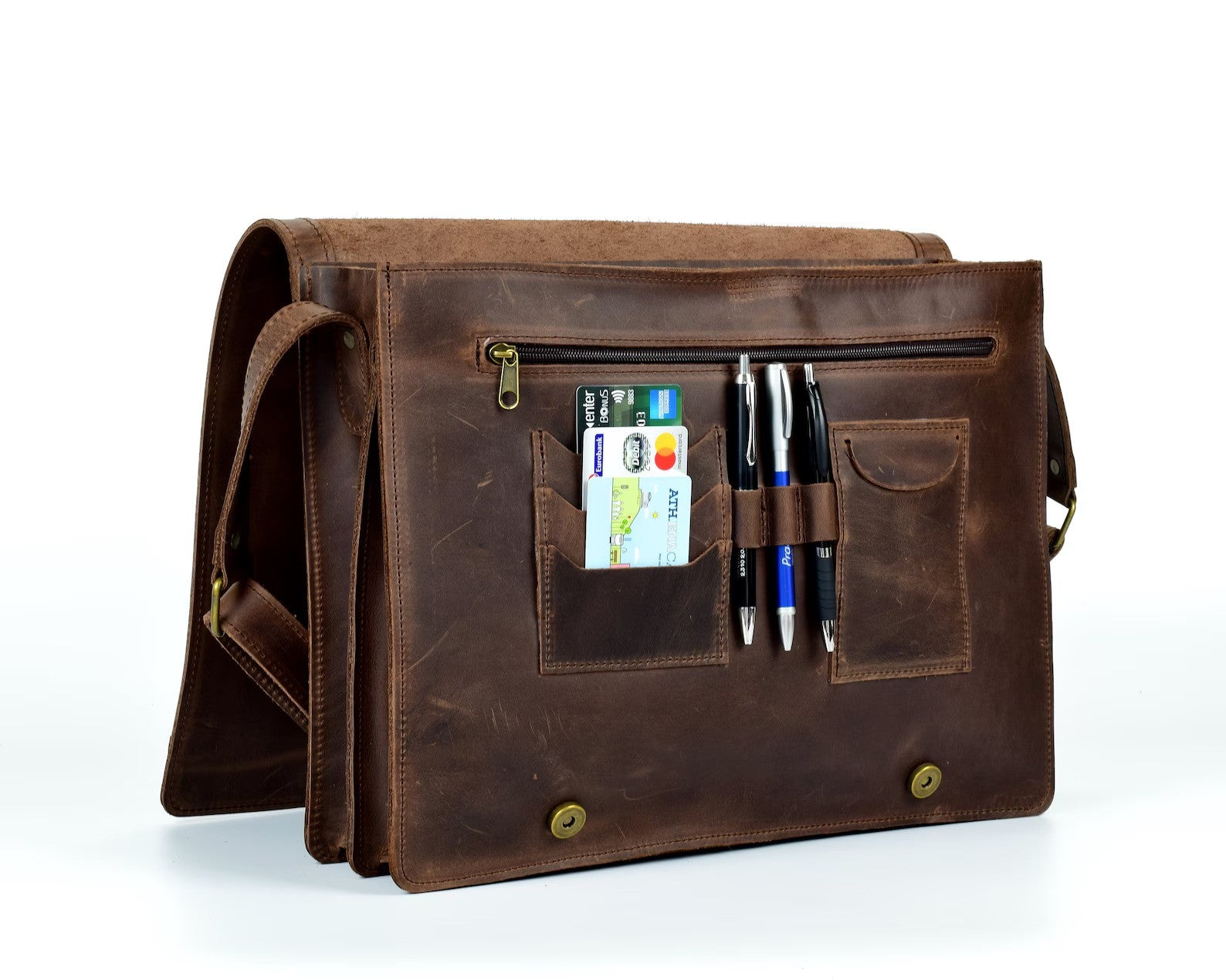 Waxed Brown Leather Messenger Bag