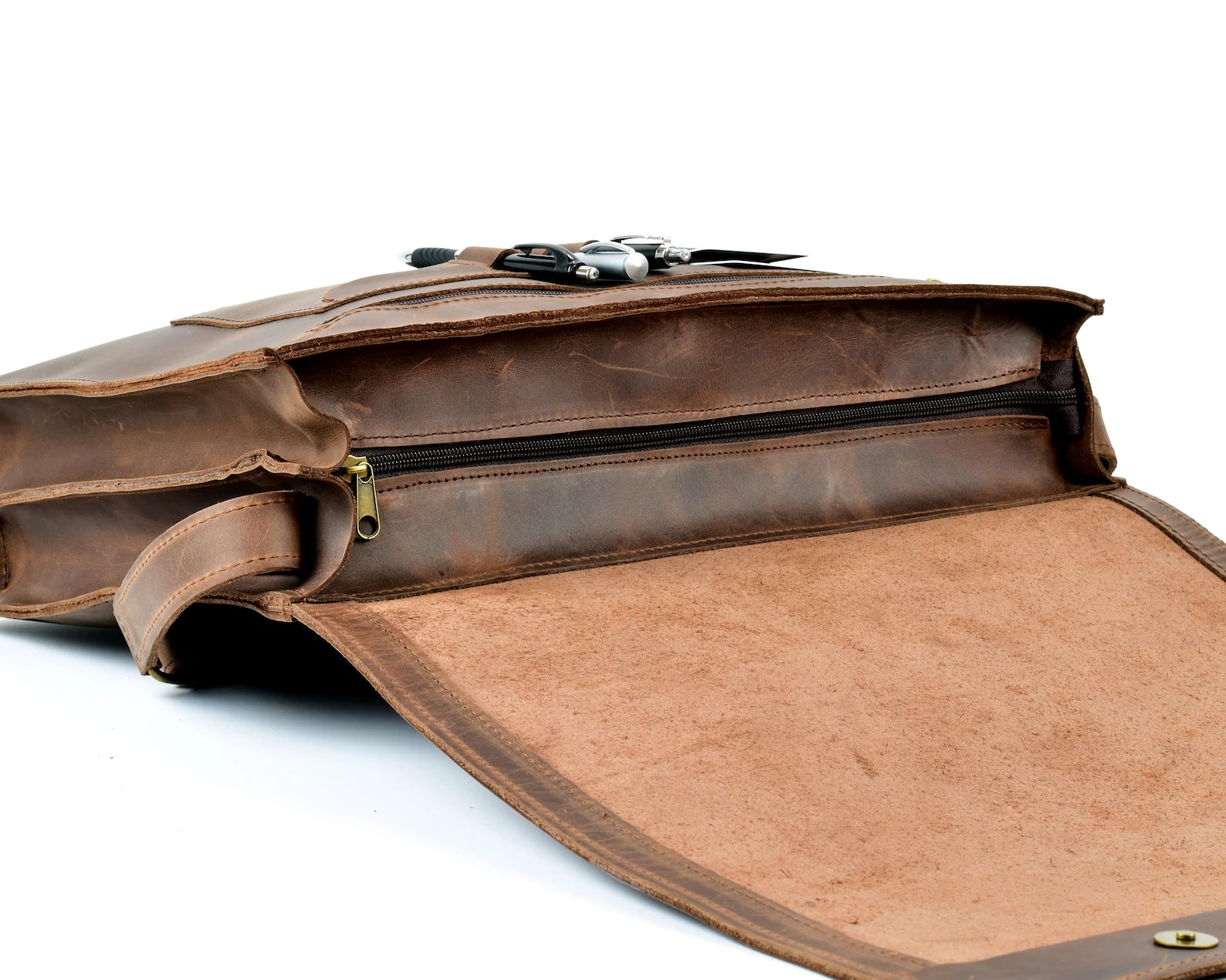 Waxed Brown Leather Messenger Bag