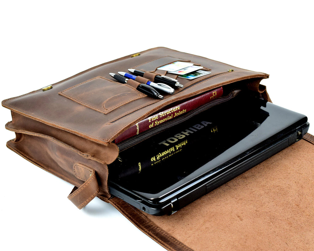 Waxed Brown Leather Messenger Bag
