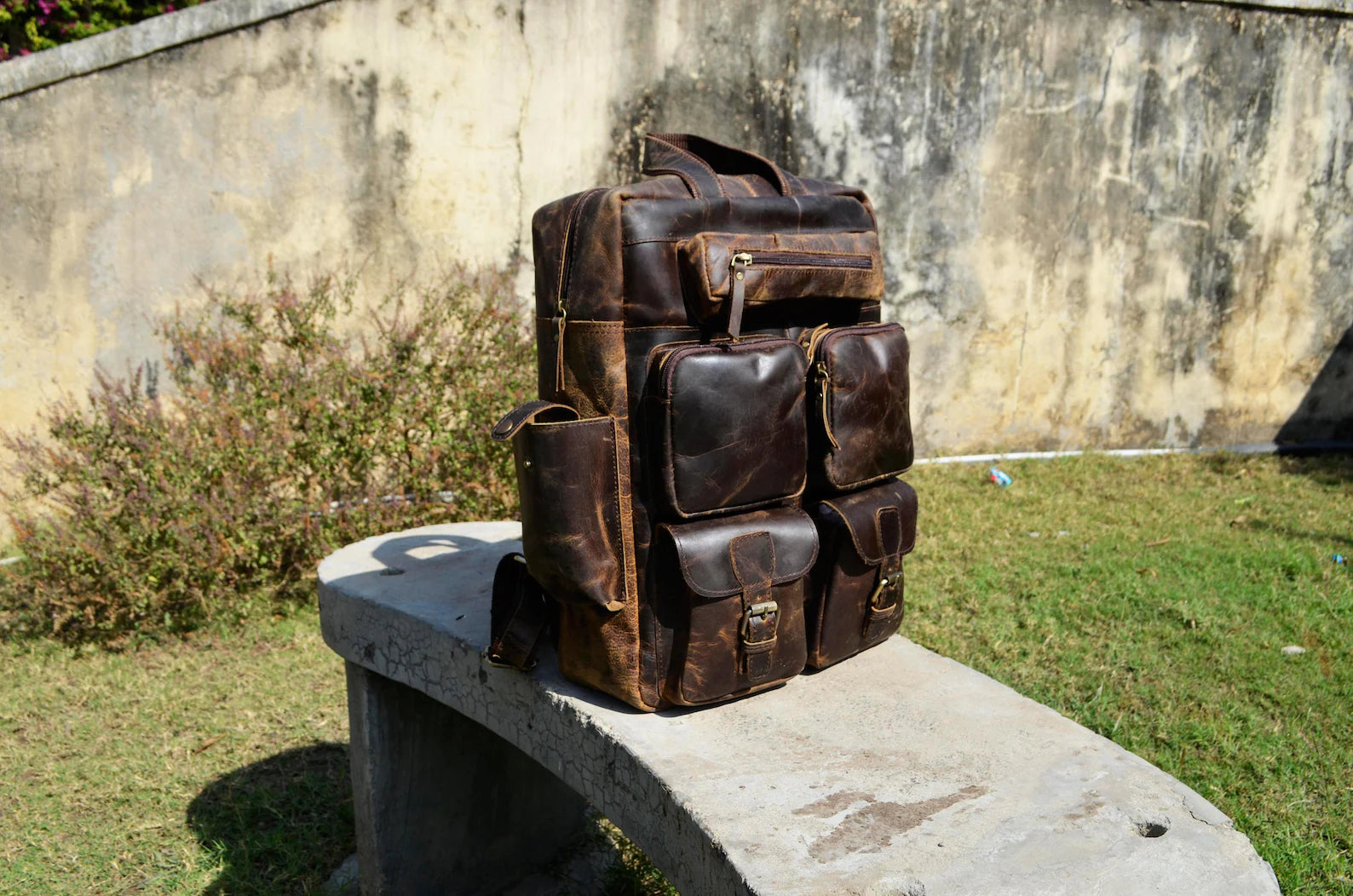Leather Backpack Travel Rucksack Bag