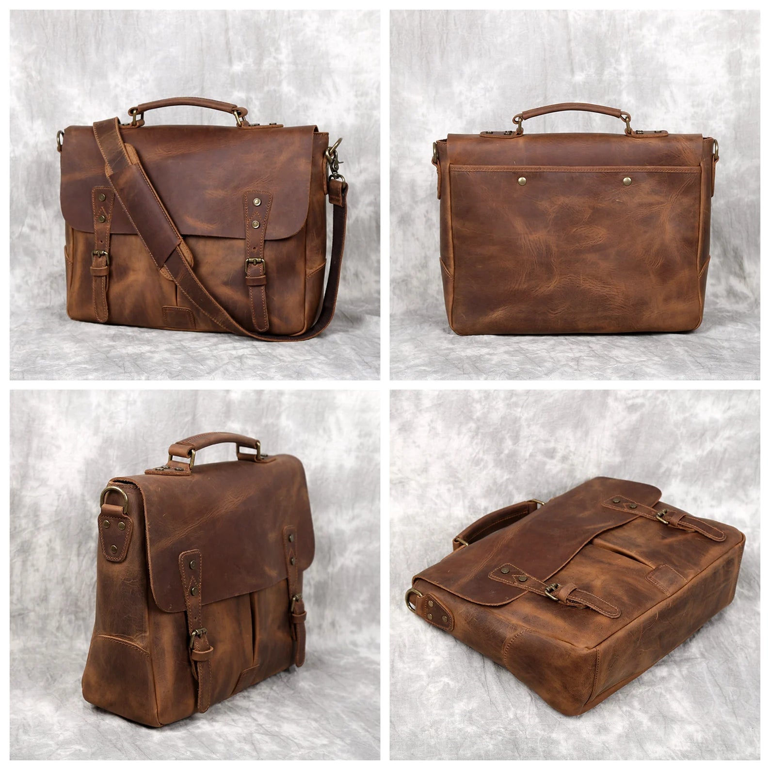 Leather Briefcase Messenger Bag