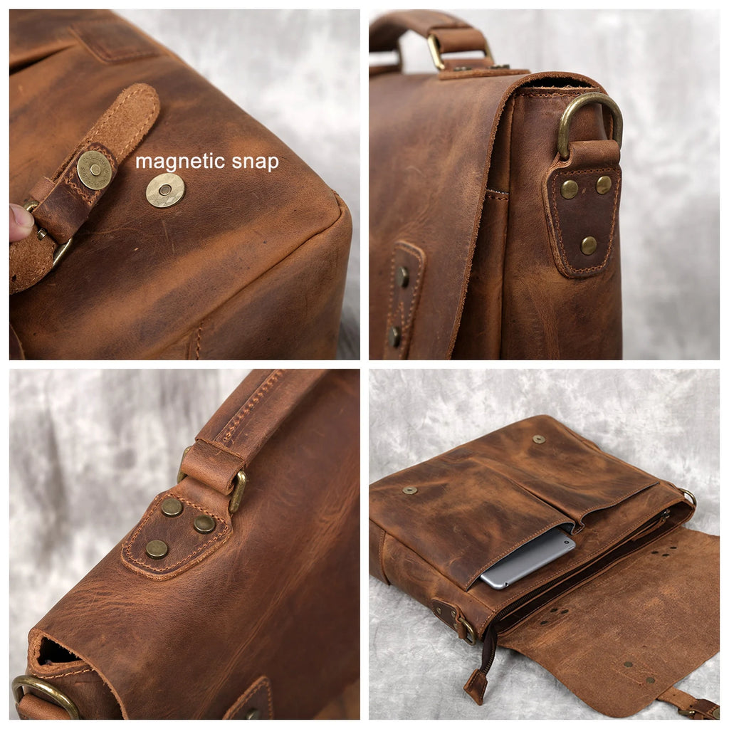 Leather Briefcase Messenger Bag