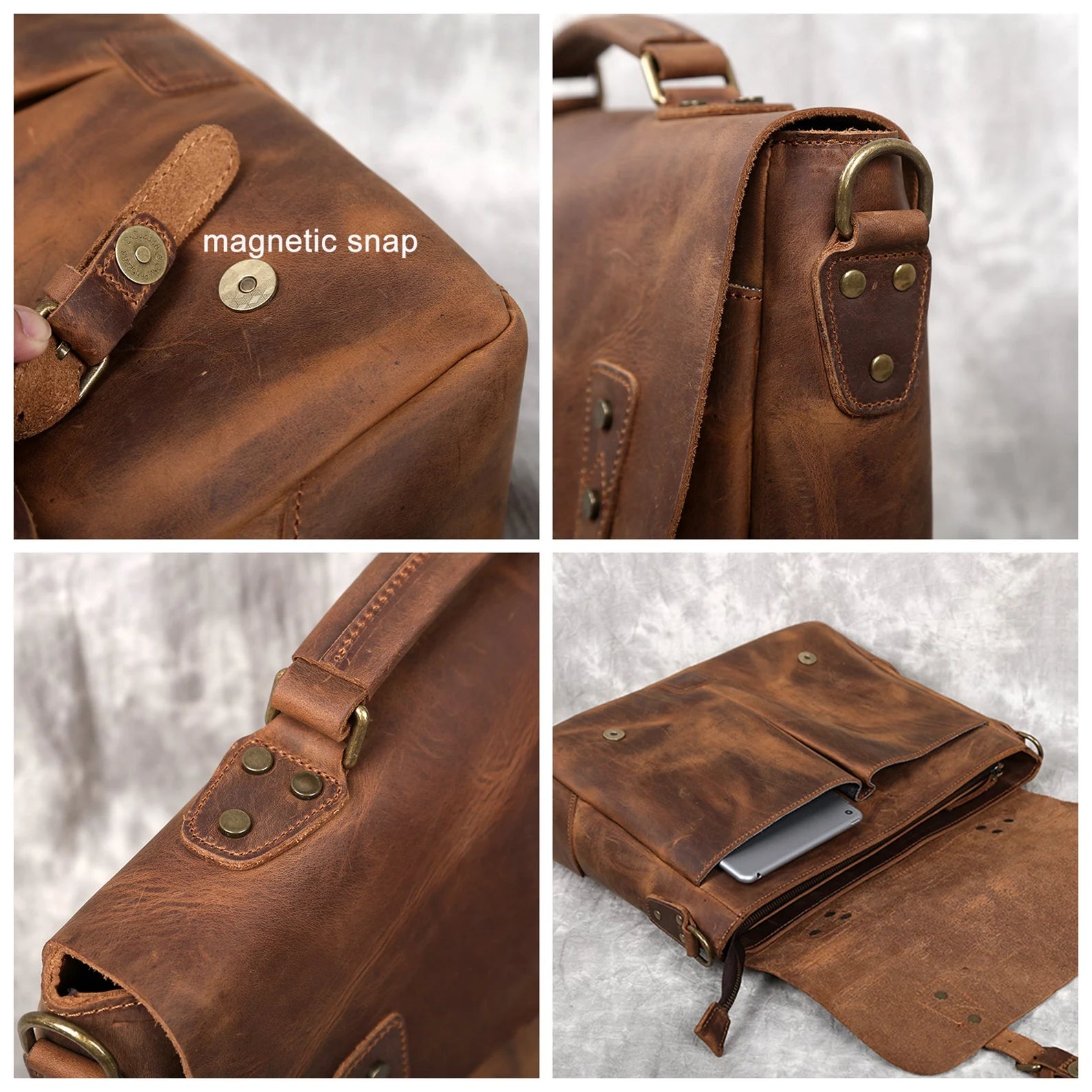 Leather Briefcase Messenger Bag