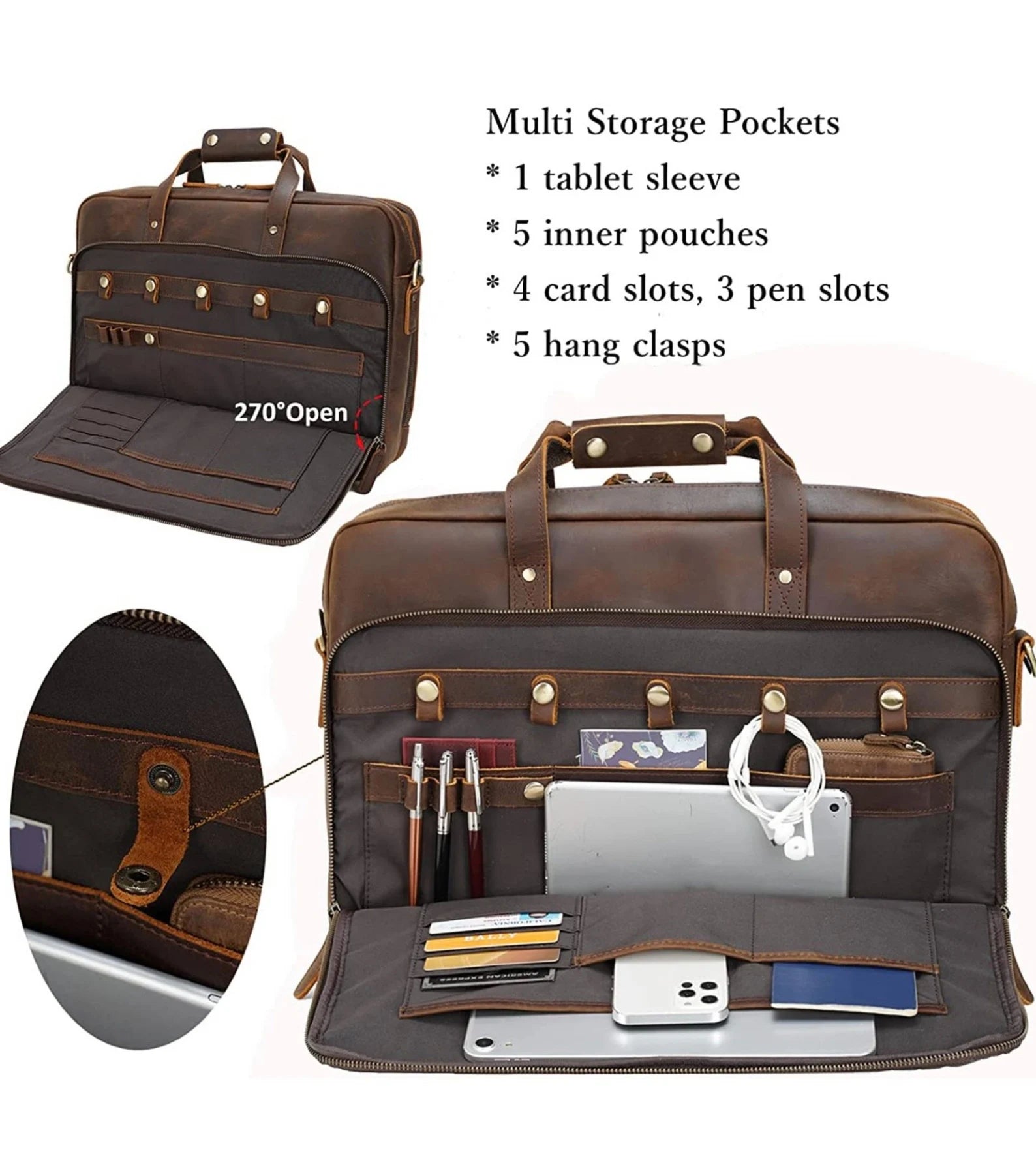 Leather briefcase man, pure leather