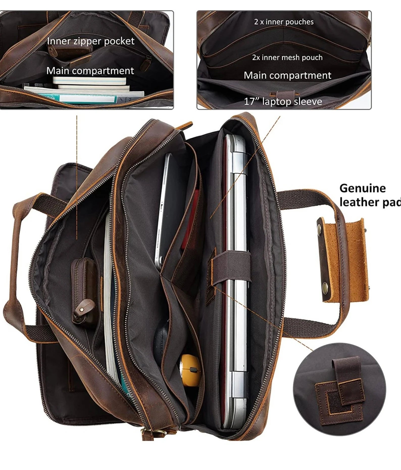 Leather briefcase man, pure leather
