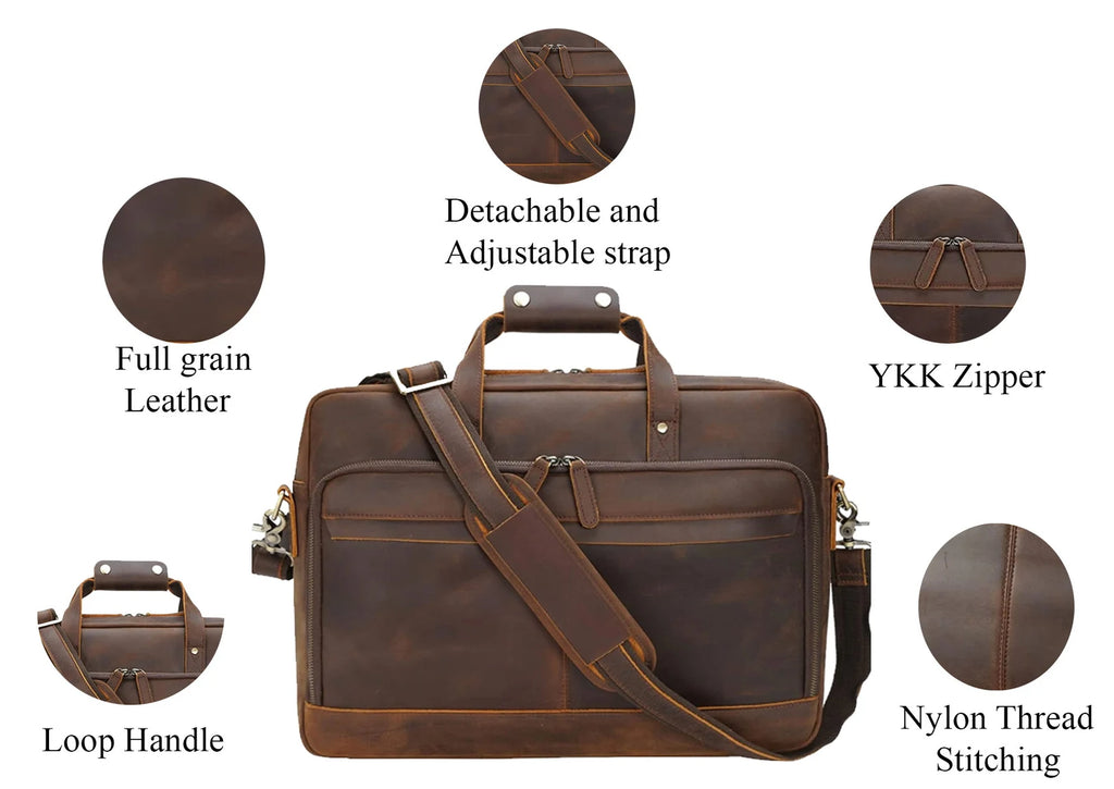 Leather briefcase man, pure leather