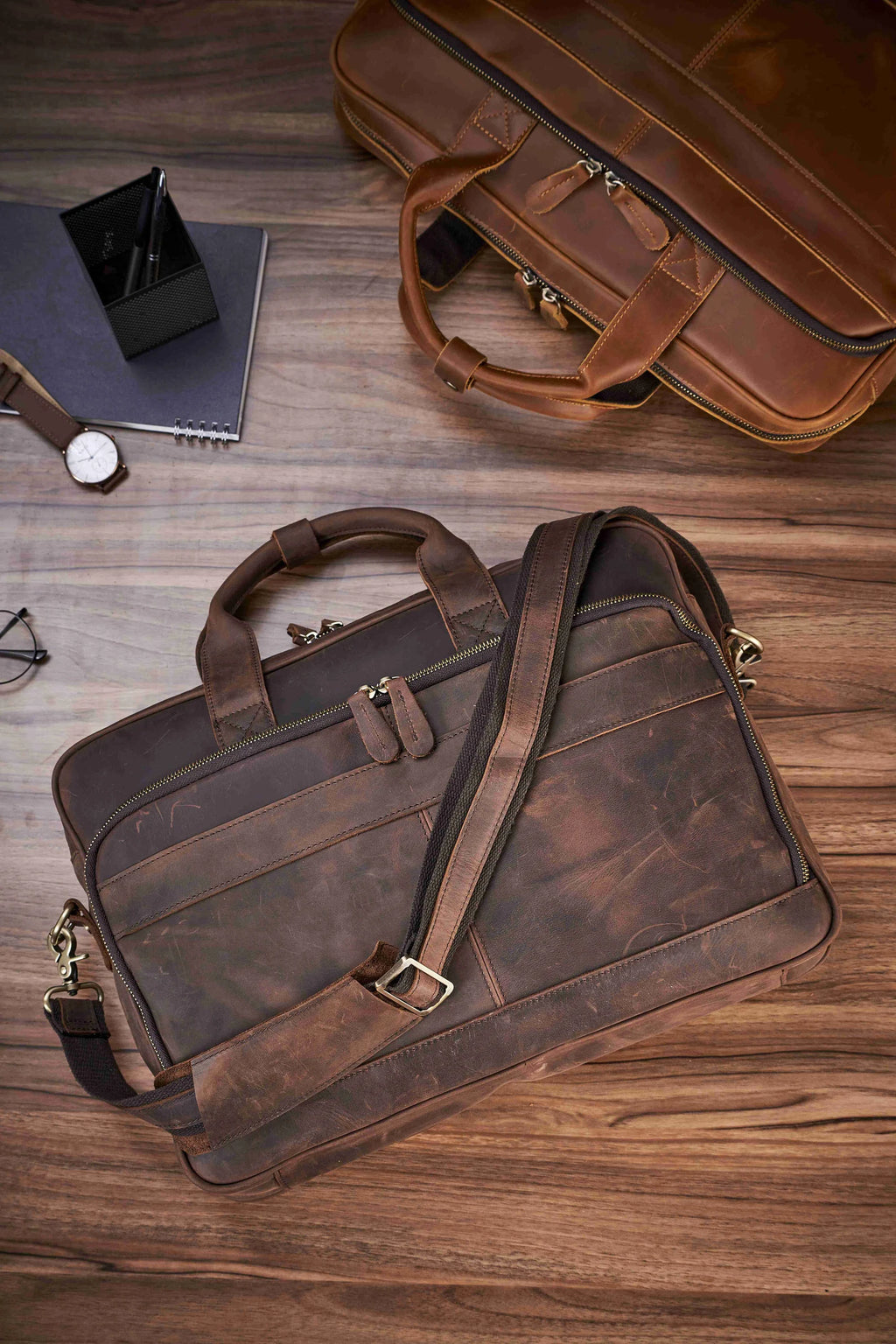 Vintage Leather Briefcase, Messenger Bag