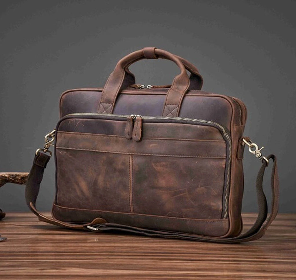 Vintage Leather Briefcase, Messenger Bag