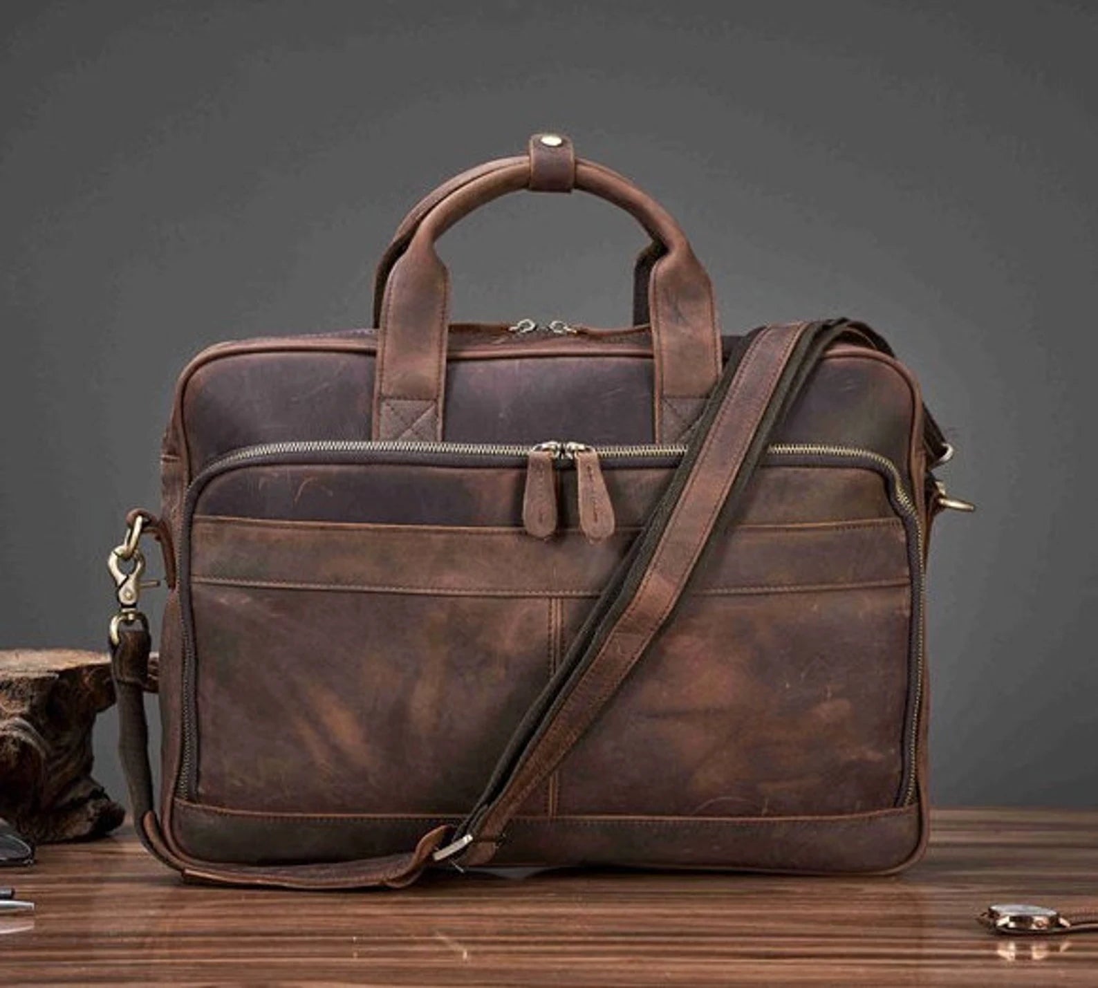 Vintage Leather Briefcase, Messenger Bag