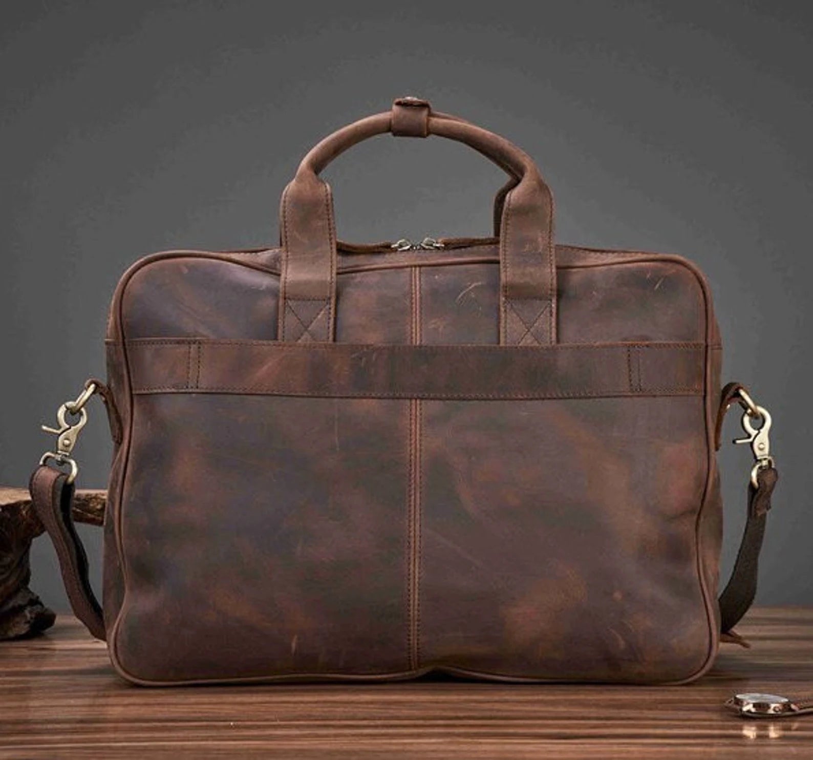 Vintage Leather Briefcase, Messenger Bag