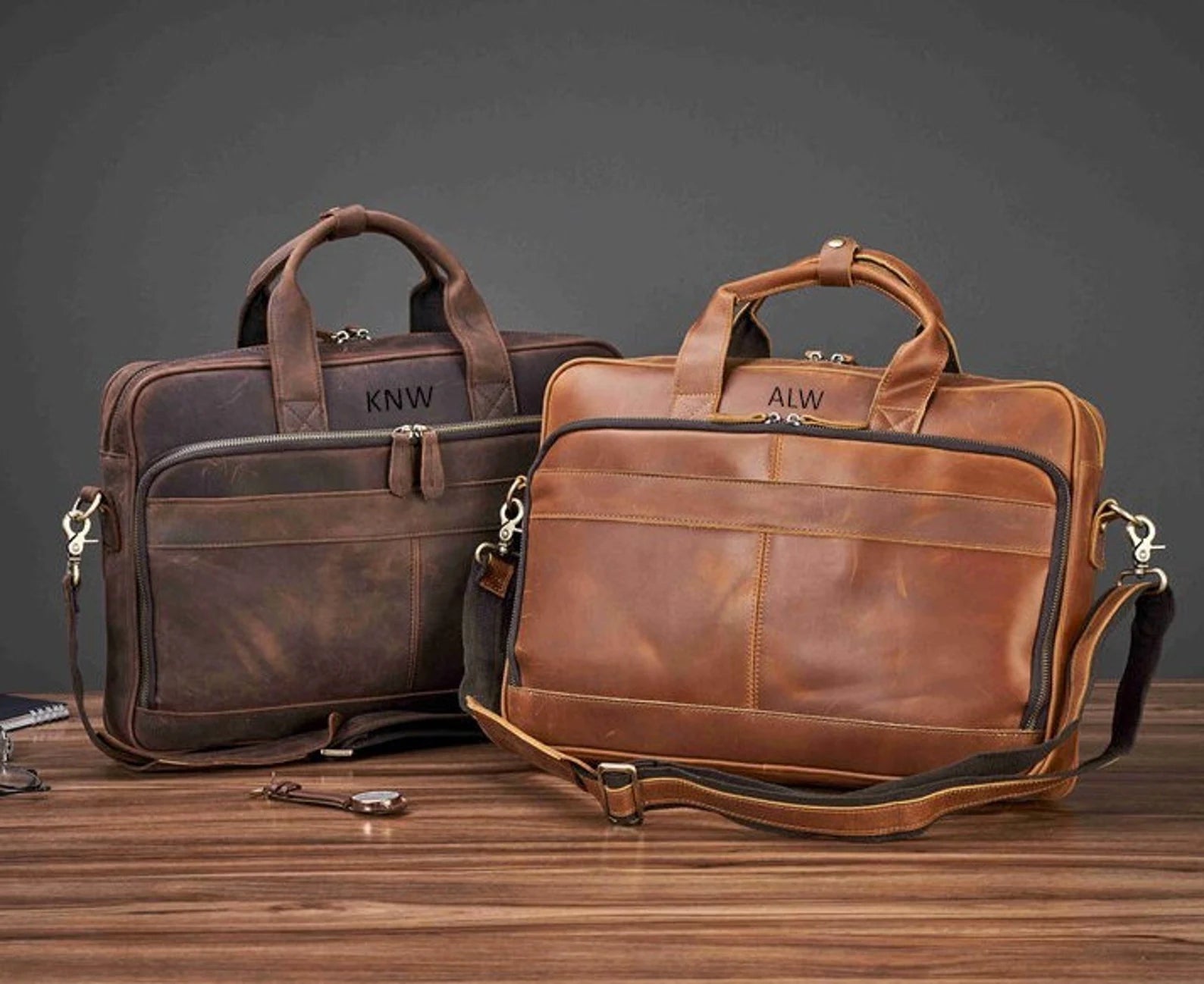Vintage Leather Briefcase, Messenger Bag