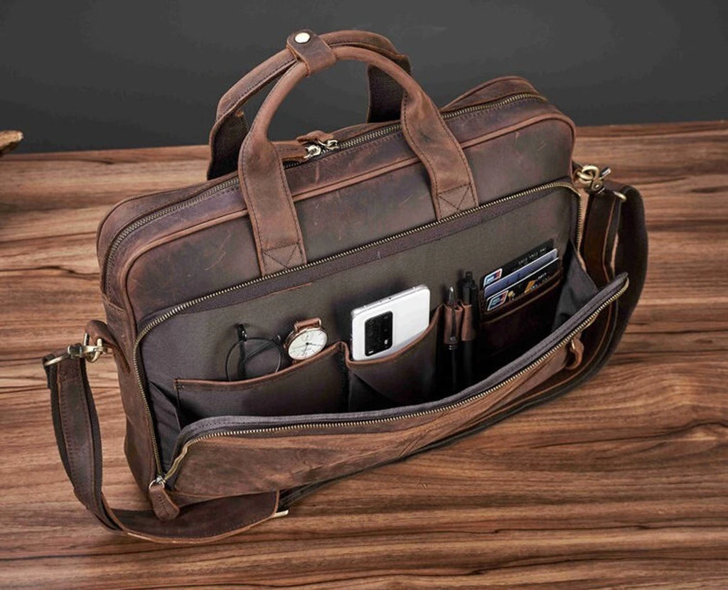 Vintage Leather Briefcase, Messenger Bag