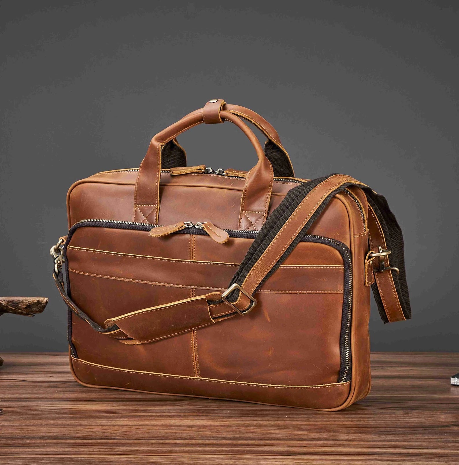 Vintage Leather Briefcase, Messenger Bag