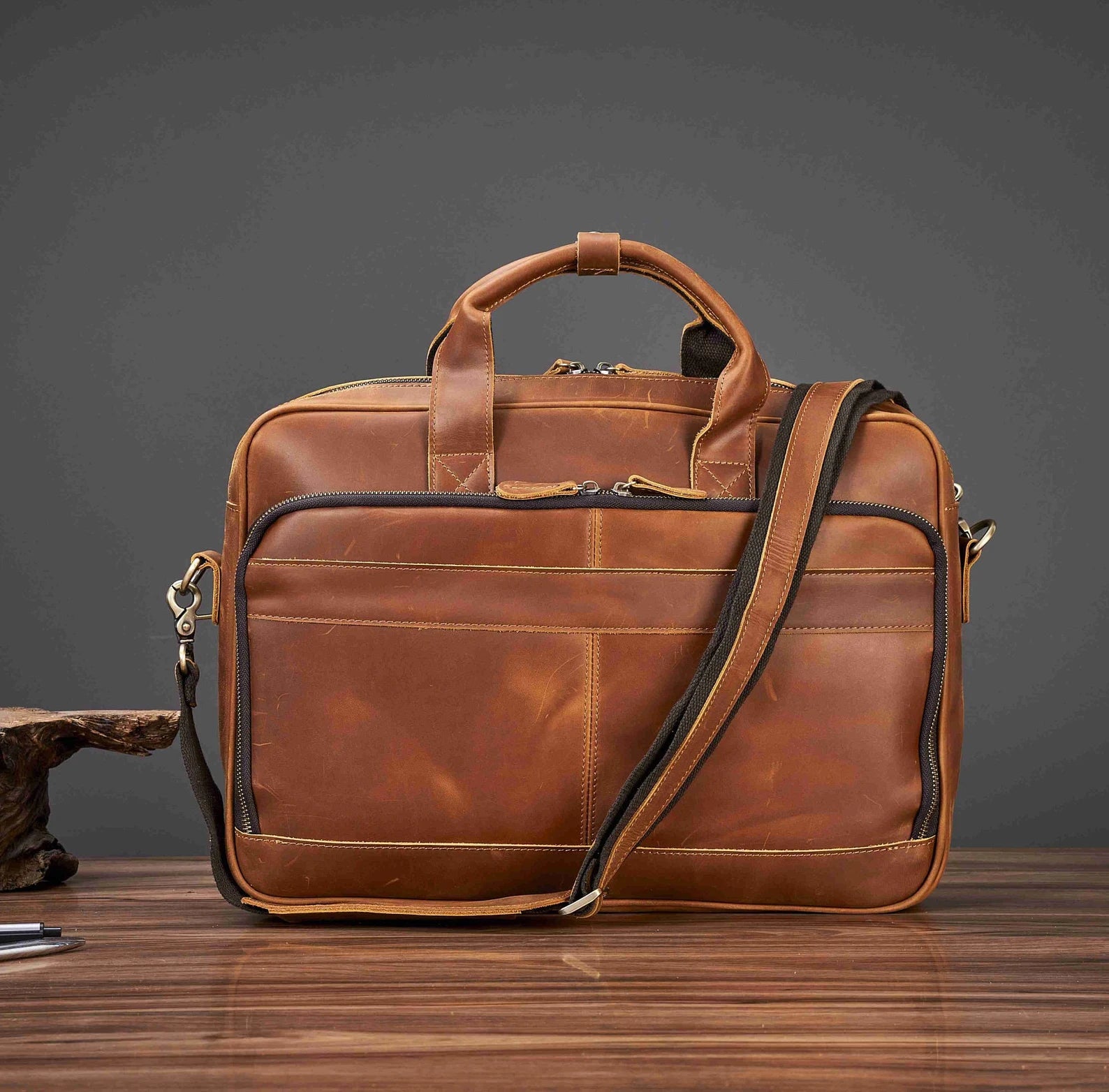 Vintage Leather Briefcase, Messenger Bag