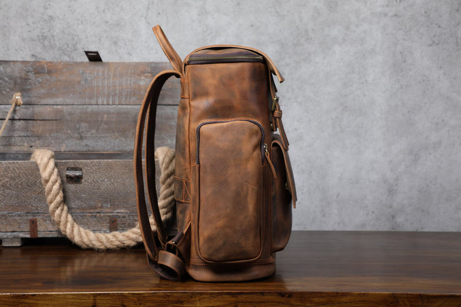 Leather Backpack Leather Travel Knapsack