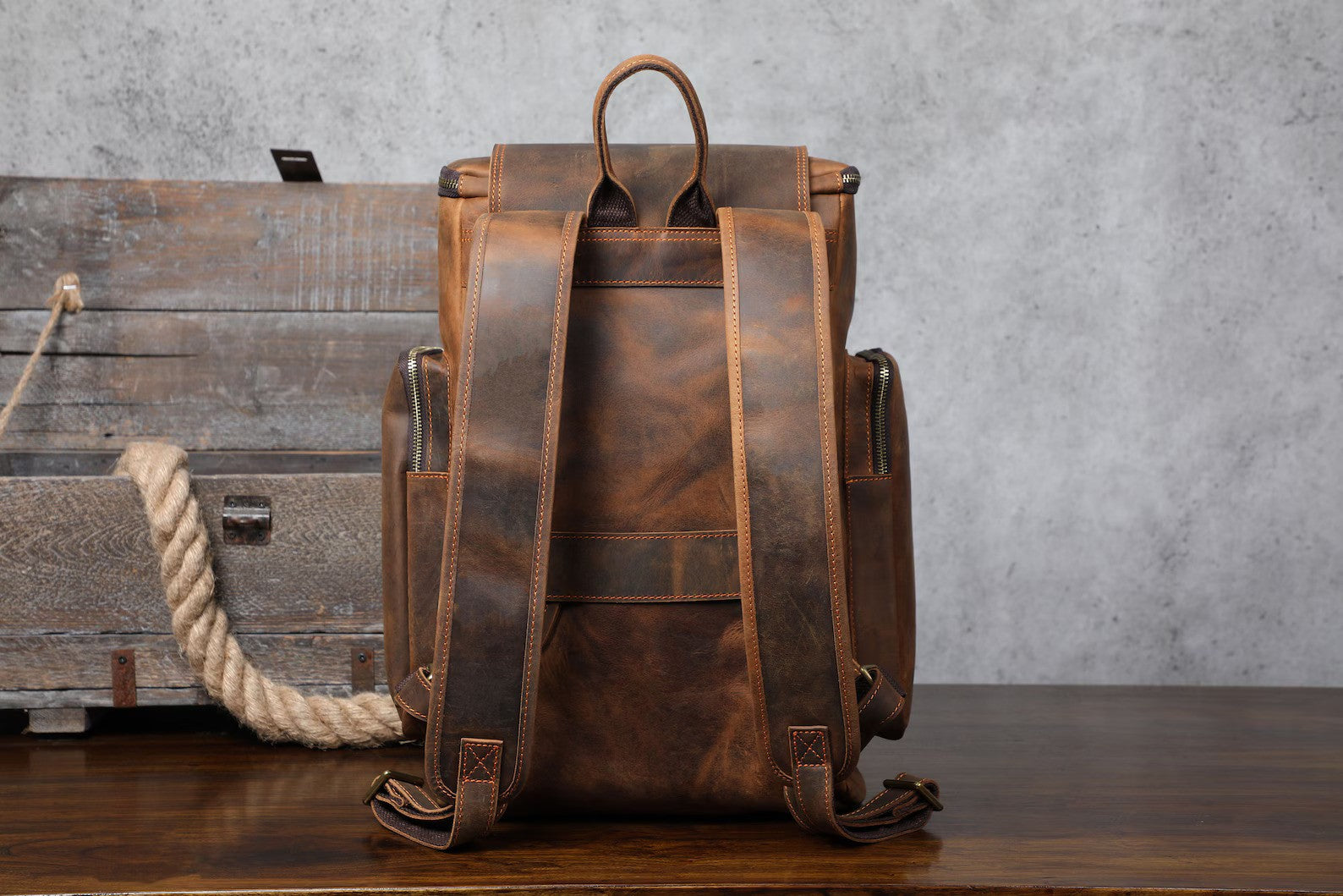 Leather Backpack Leather Travel Knapsack