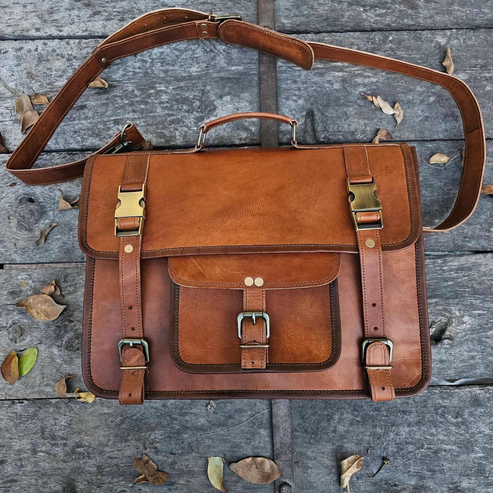 Leather Laptop Messenger Briefcase Men