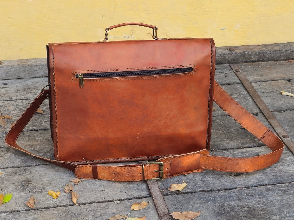 Leather Laptop Messenger Briefcase Men