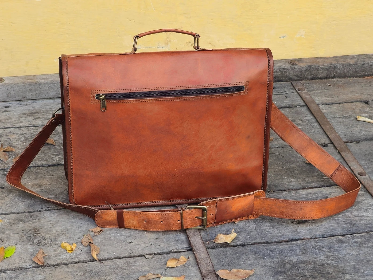 Leather Laptop Messenger Briefcase Men