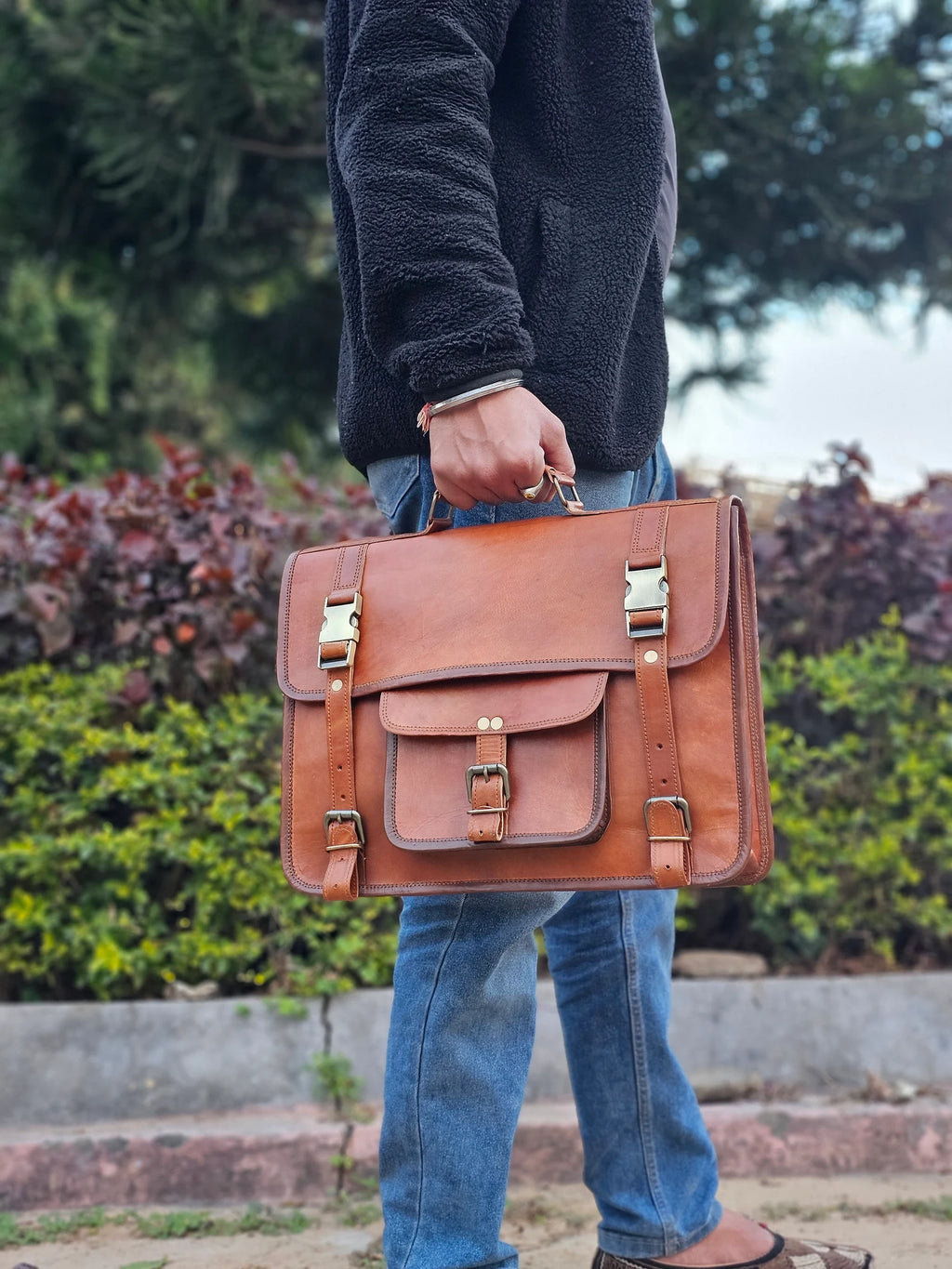Leather Laptop Messenger Briefcase Men