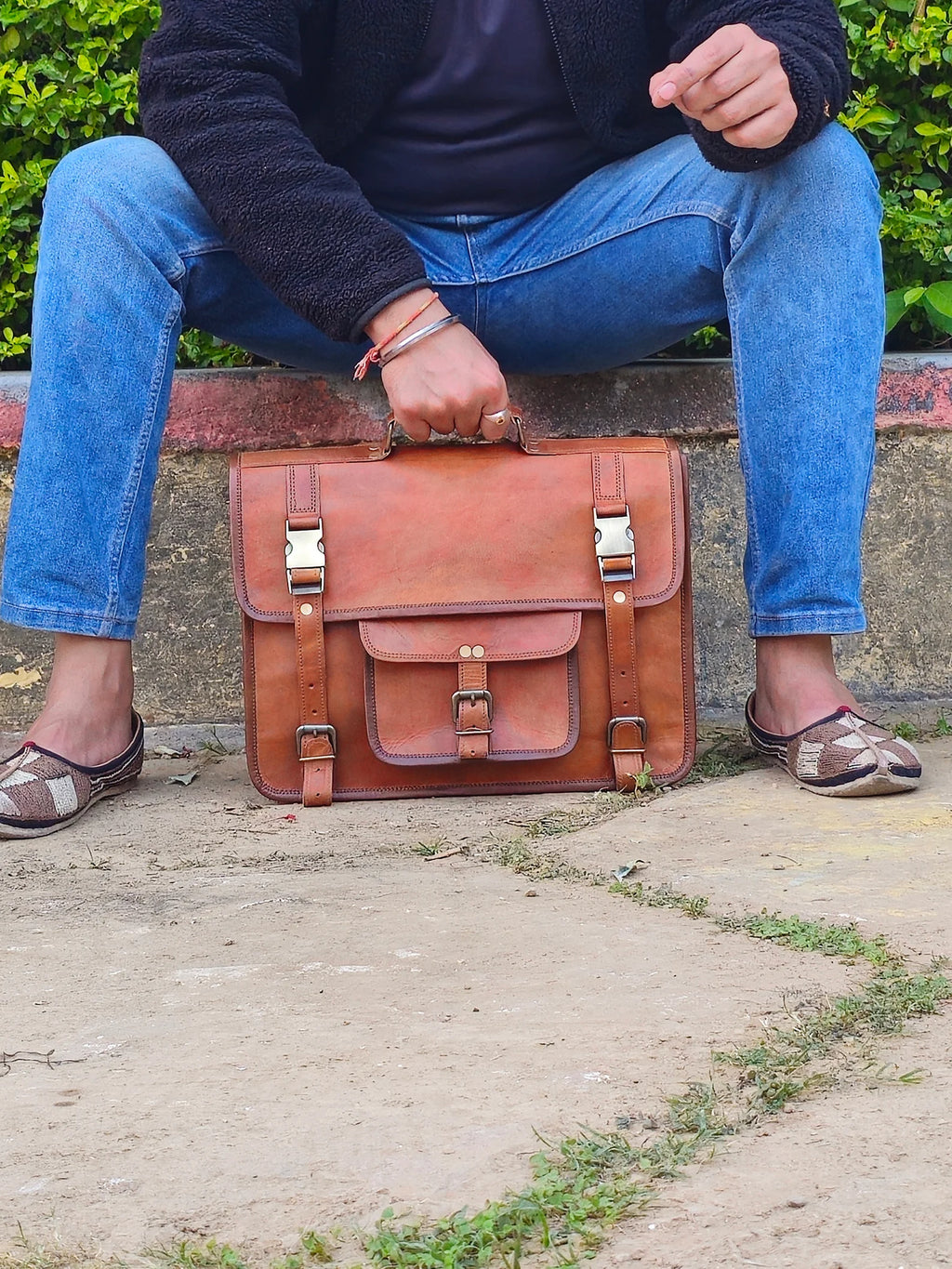 Leather Laptop Messenger Briefcase Men
