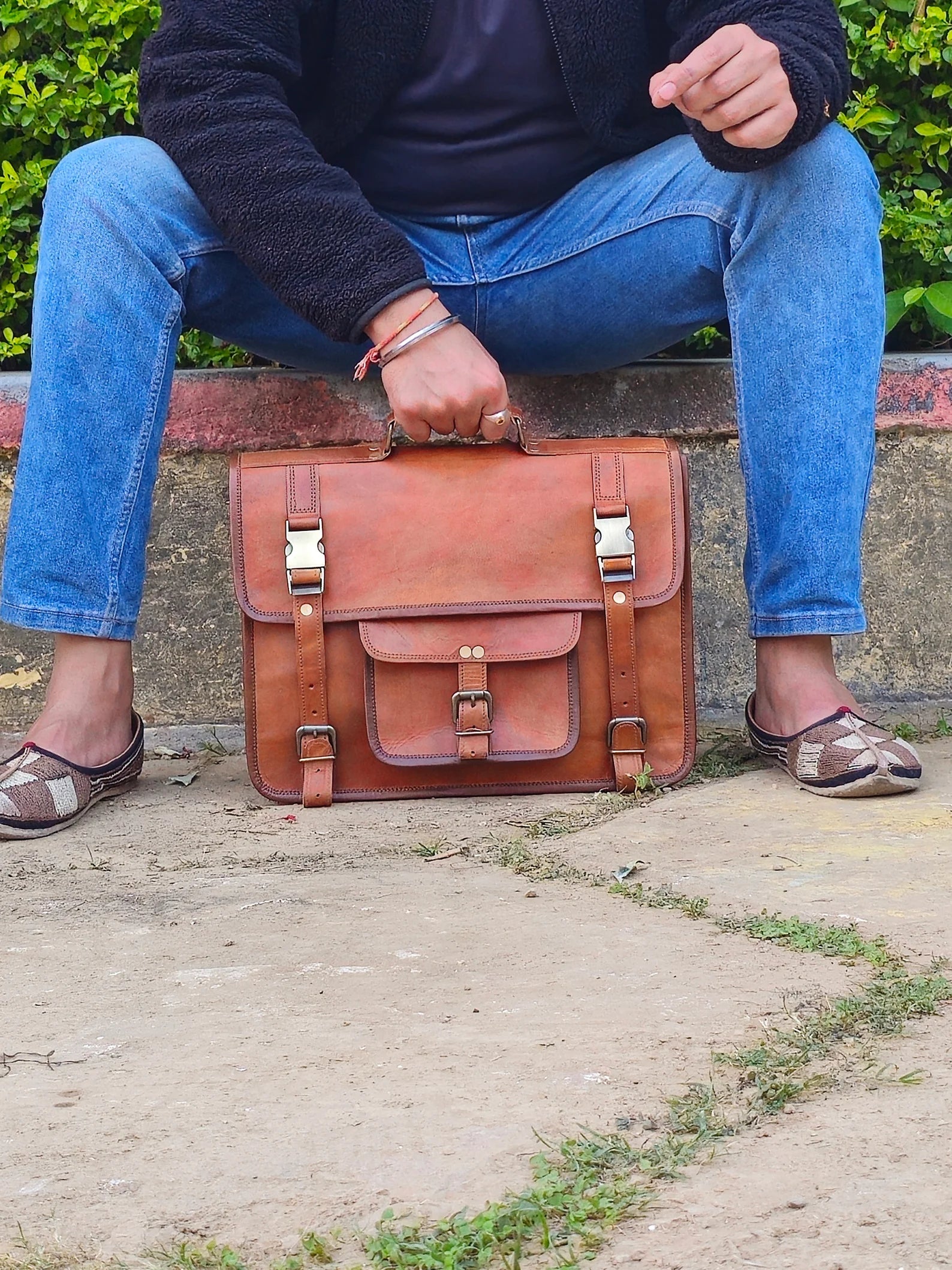 Leather Laptop Messenger Briefcase Men
