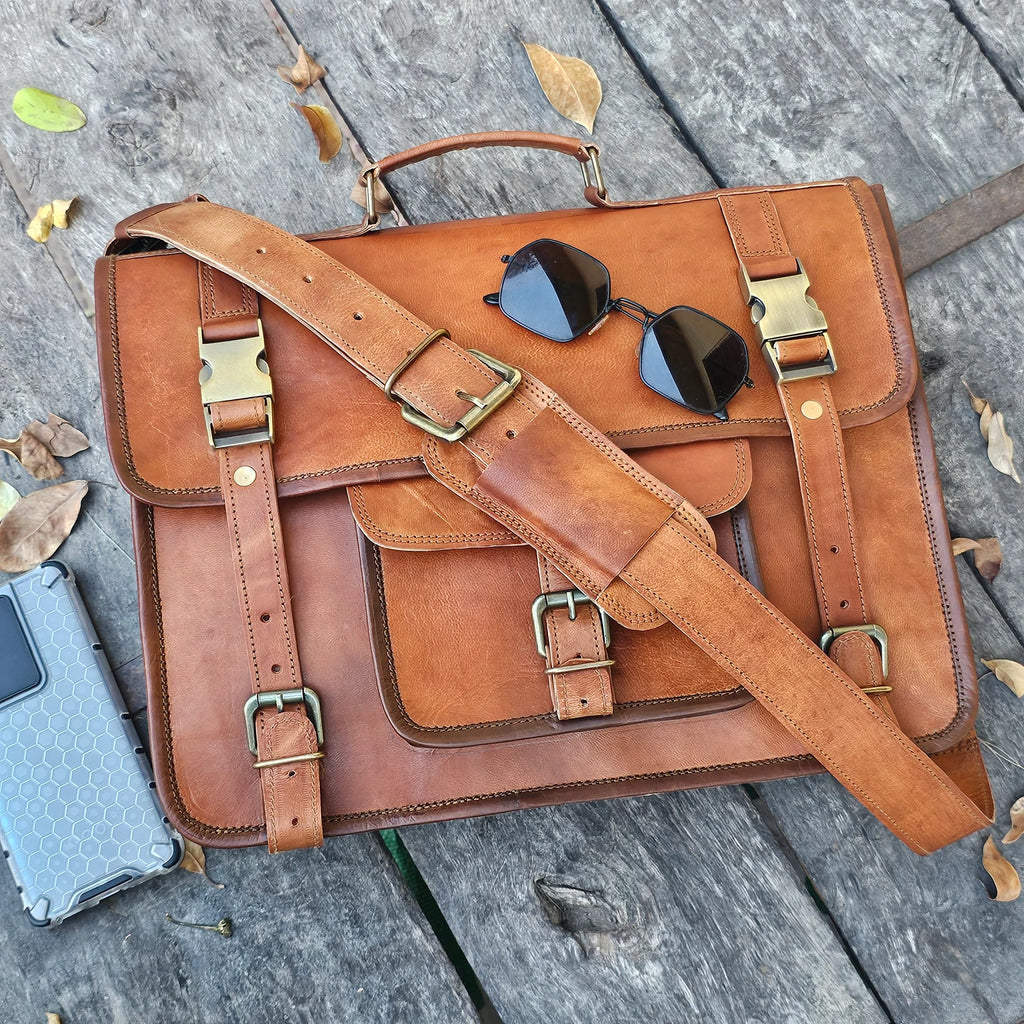 Leather Laptop Messenger Briefcase Men