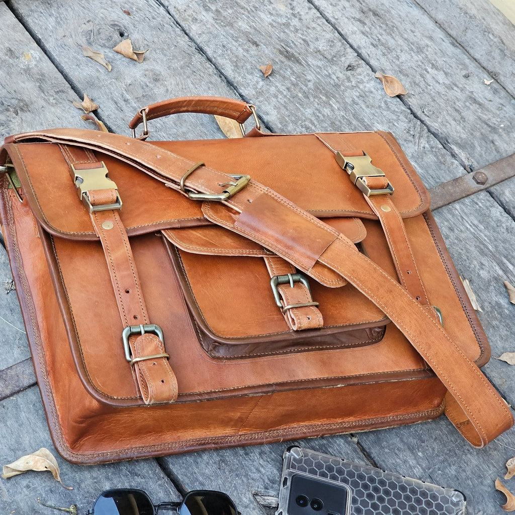 Leather Laptop Messenger Briefcase Men