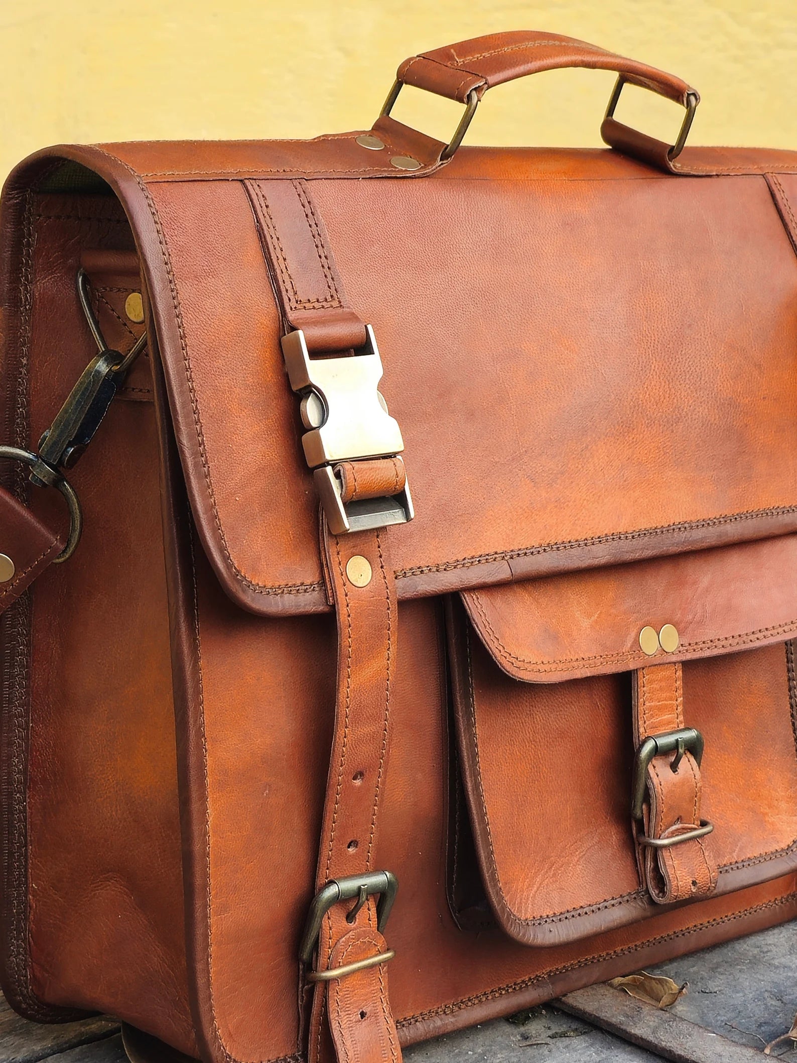 Leather Laptop Messenger Briefcase Men