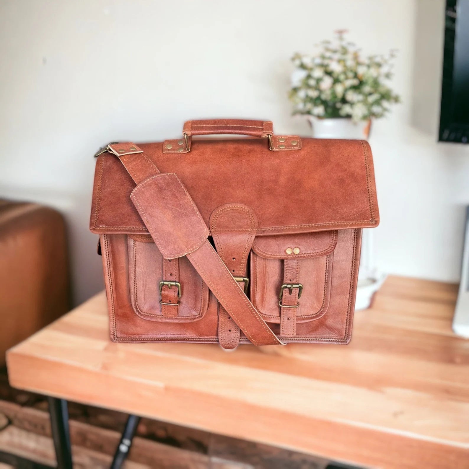 Leather Laptop Messenger Briefcase
