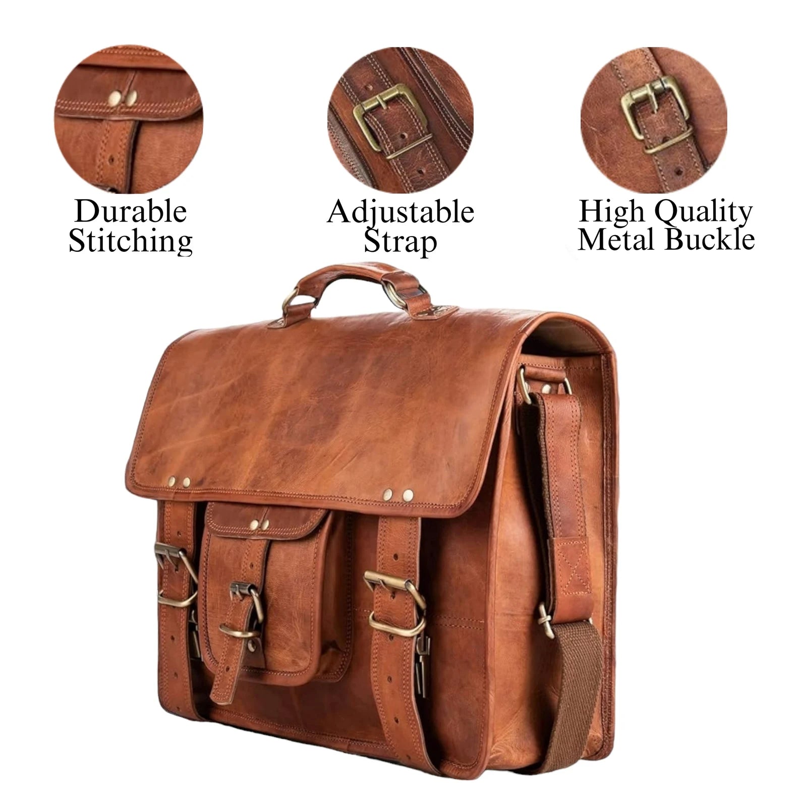 Leather Laptop Messenger Briefcase Men