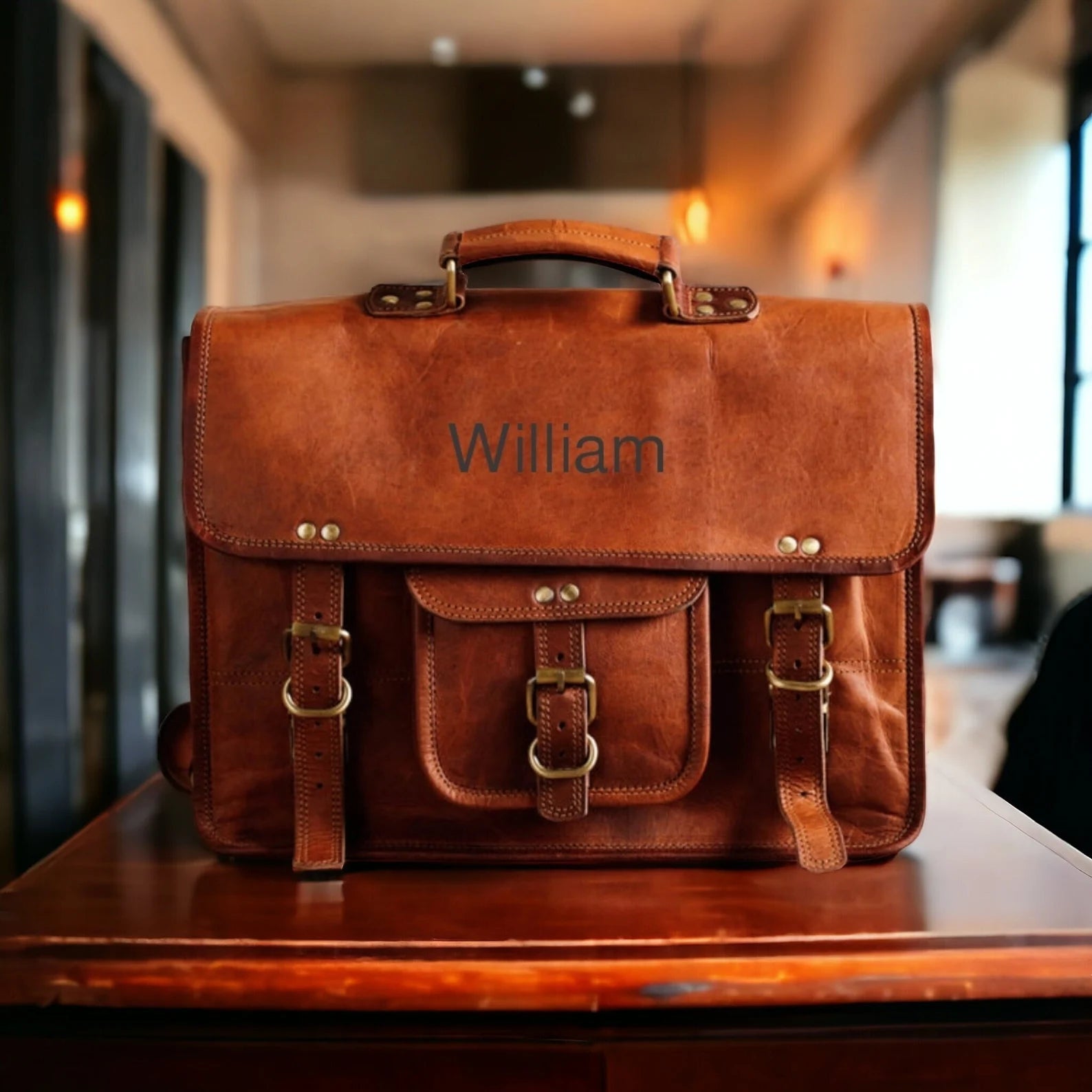Leather Laptop Messenger Briefcase Men
