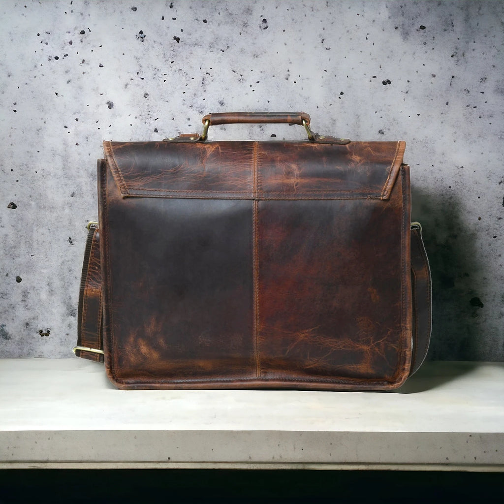 Leather messenger bag laptop shoulder bag