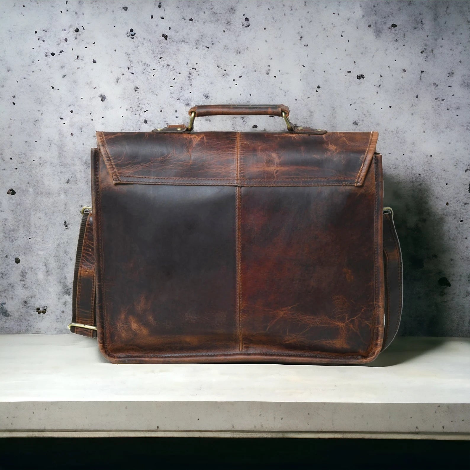 Leather messenger bag laptop shoulder bag