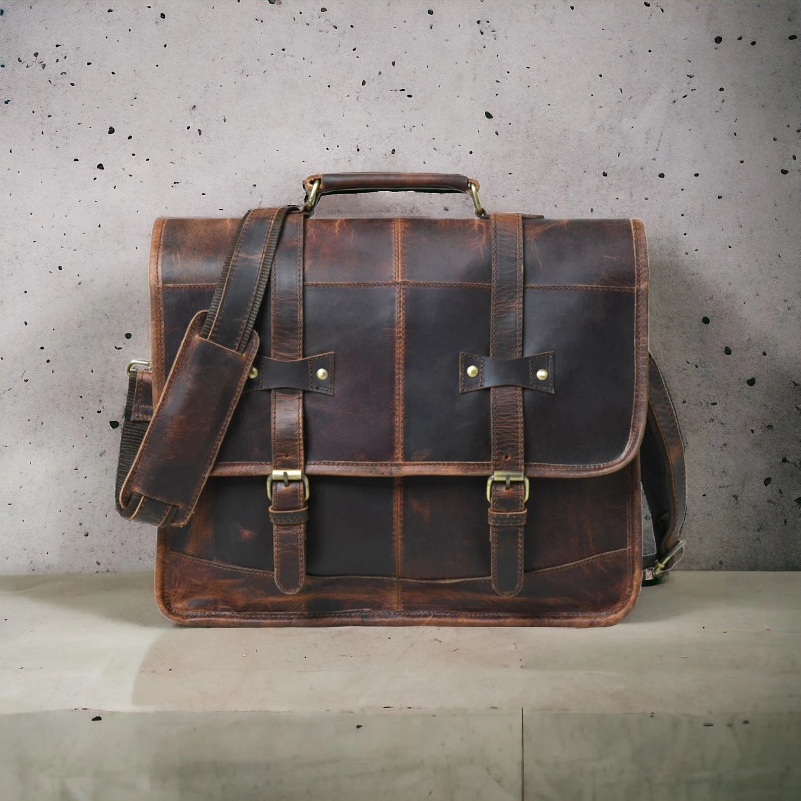 Leather messenger bag laptop shoulder bag