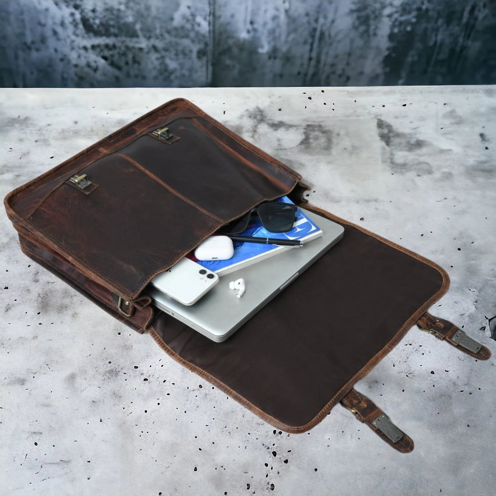 Leather messenger bag laptop shoulder bag