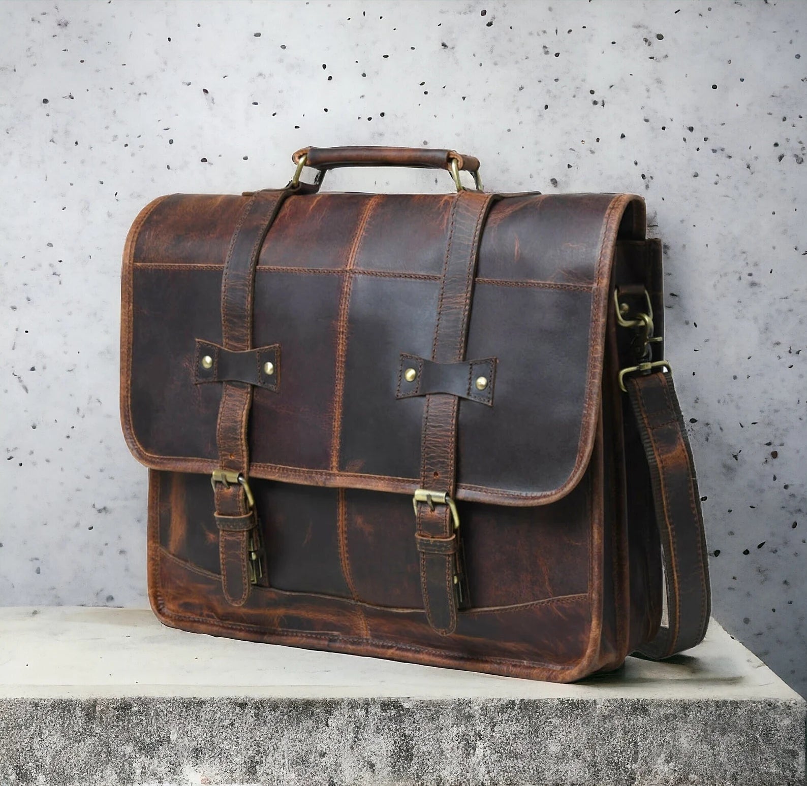 Leather messenger bag laptop shoulder bag