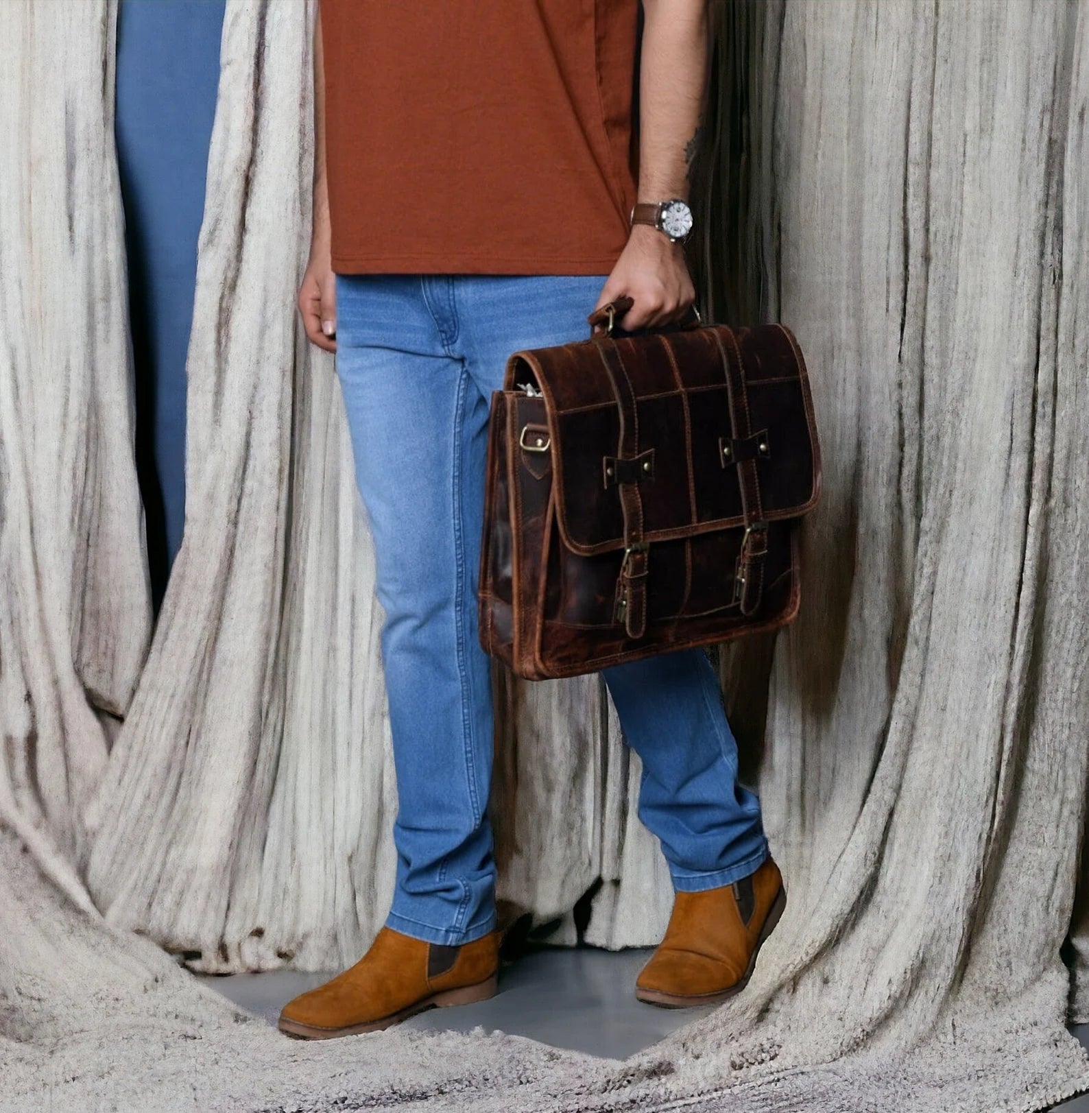 Leather messenger bag laptop shoulder bag