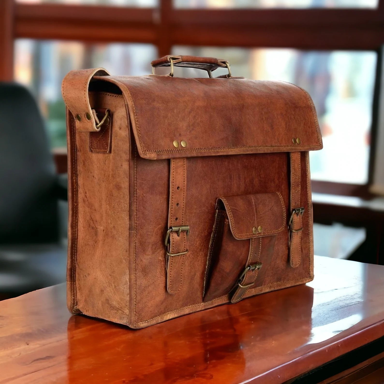 Leather Laptop Messenger Briefcase Men