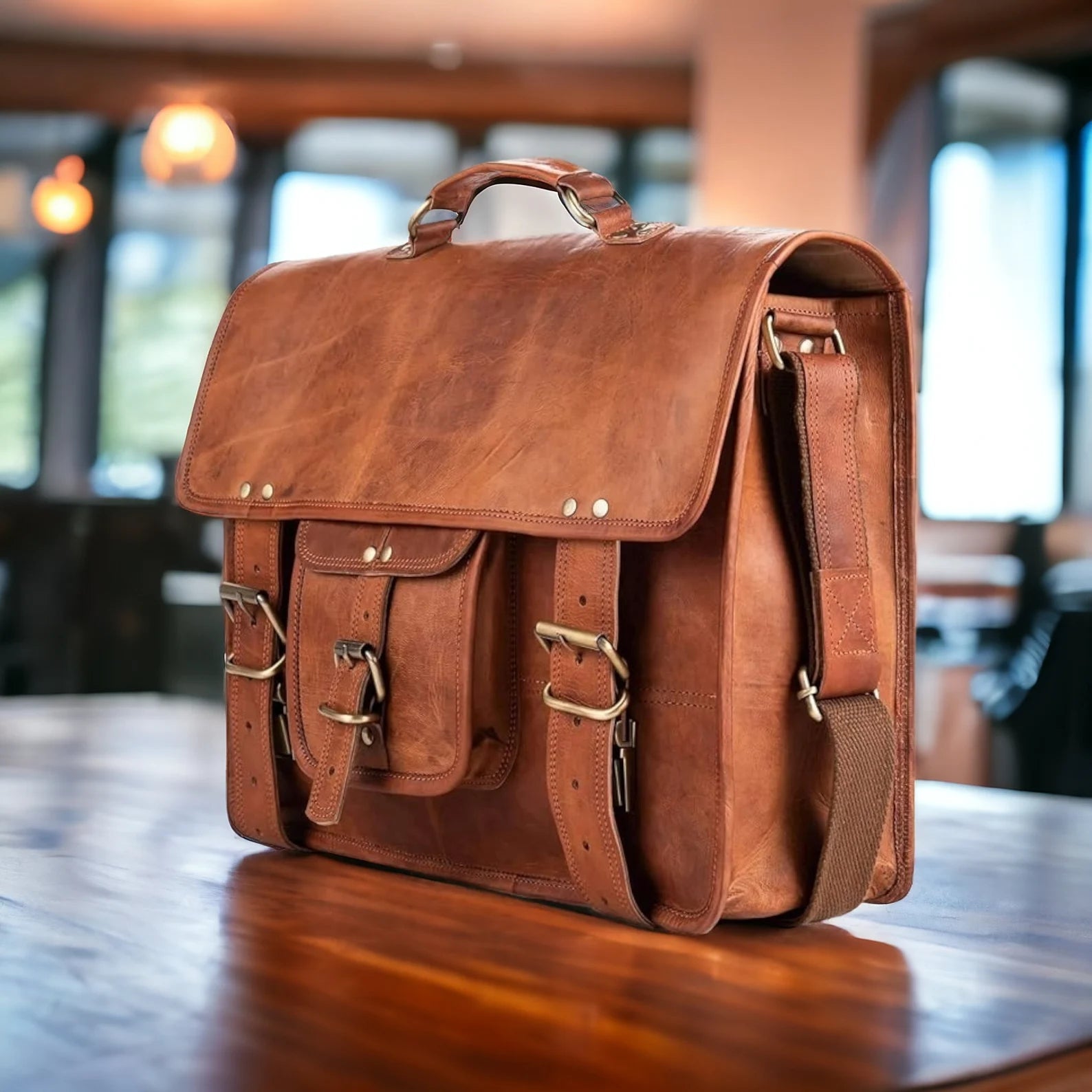 Leather Laptop Messenger Briefcase Men