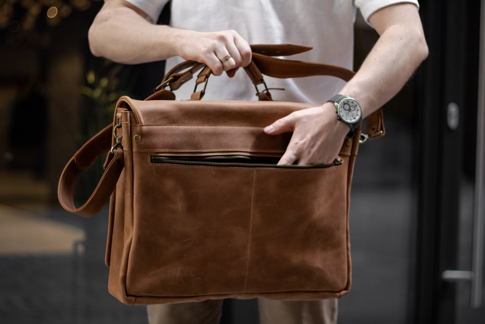 Buffalo Leather Messenger Cross-Body Bag