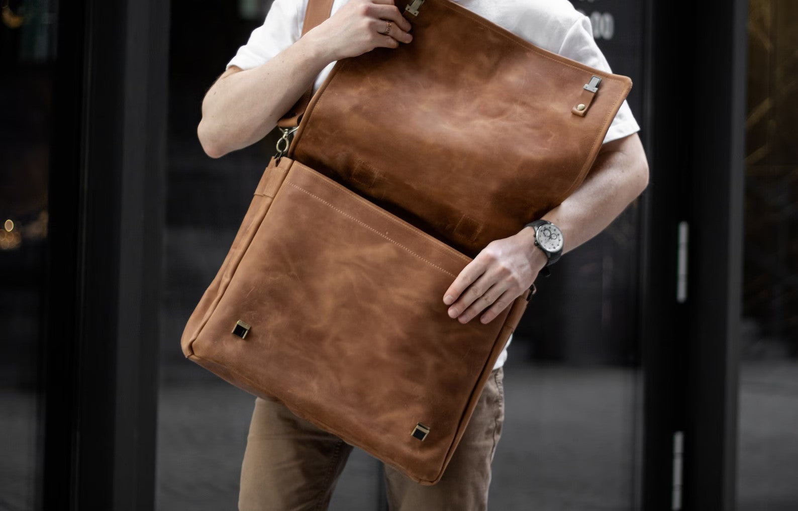 Buffalo Leather Messenger Cross-Body Bag