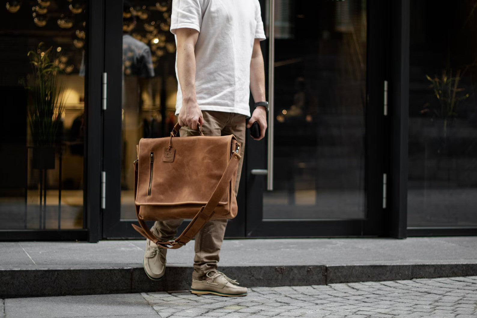 Buffalo Leather Messenger Cross-Body Bag